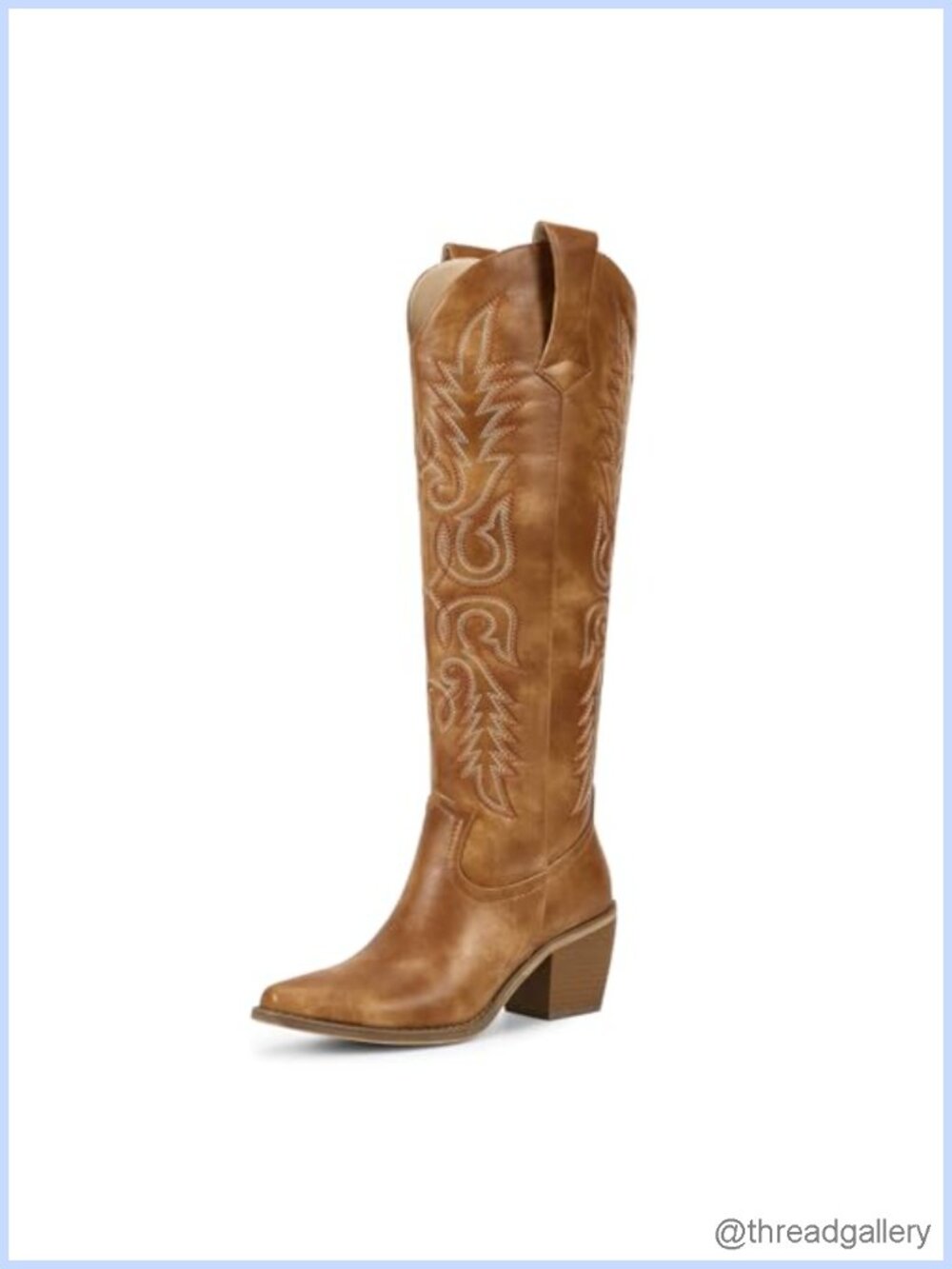 Pointed Toe Knee High Cowboy Boots Faux Leather Western Boots